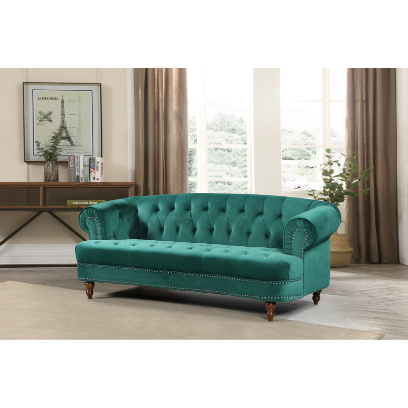 Lambdin Velvet Sofa, Green, 31.89" H x 81.89" W x 35.04" D