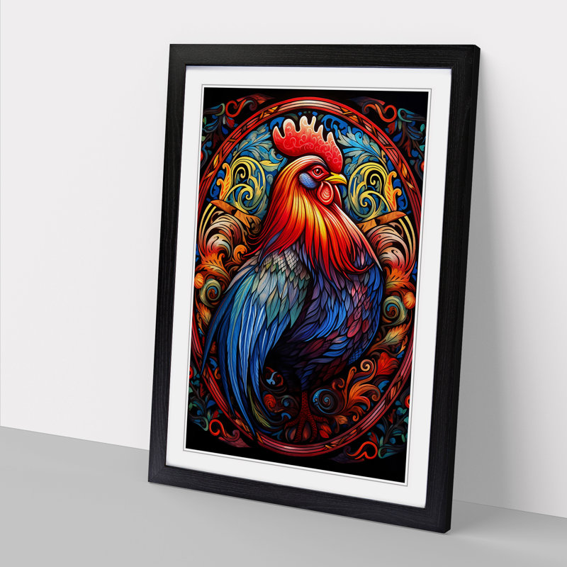 Rooster Symbolism - Single Picture Frame Print on Wood, Black, 34cm H x 25cm W x 2cm D