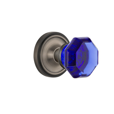 Cobalt Crystal Waldorf Interior Mortise Door Knob with Classic Rosette