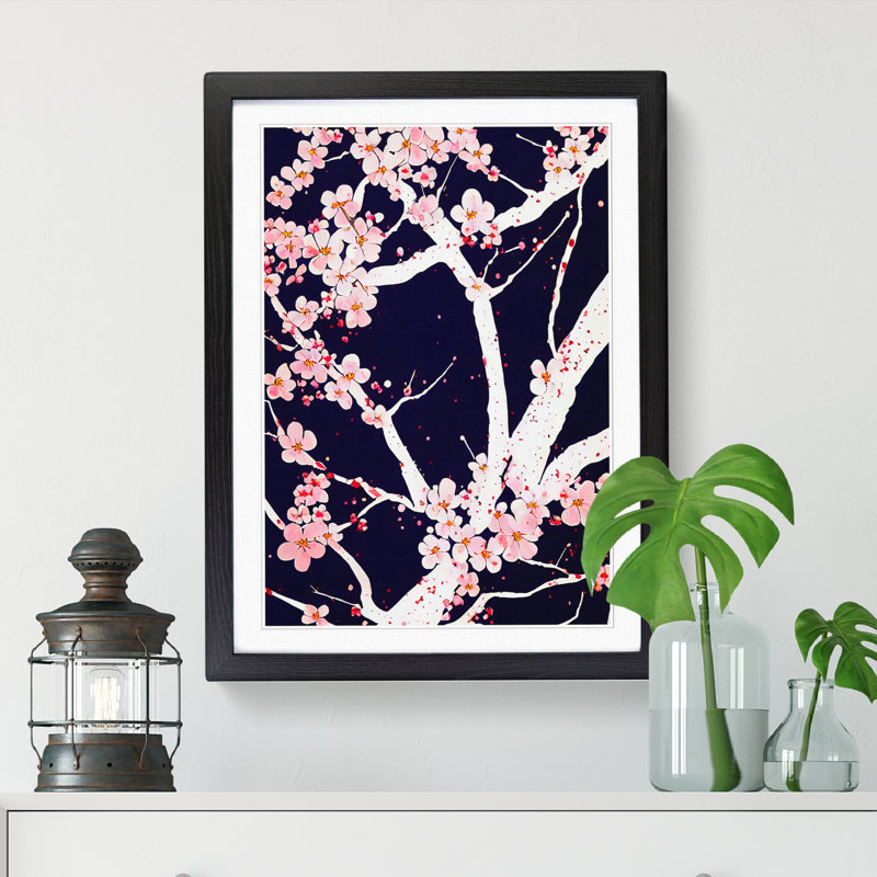 Cherry Blossom Tree Splatter Vol.3 1 Piece Single Picture Frame Wall Art, 64cm H x 46cm W, Black Framed