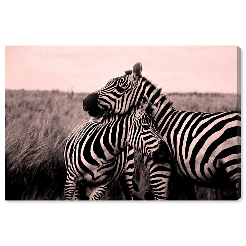 «Animals Snuggly Zebras», reproduction d'art moderne sur toile rose, H 16 po x l 24 po x P 0,8 po