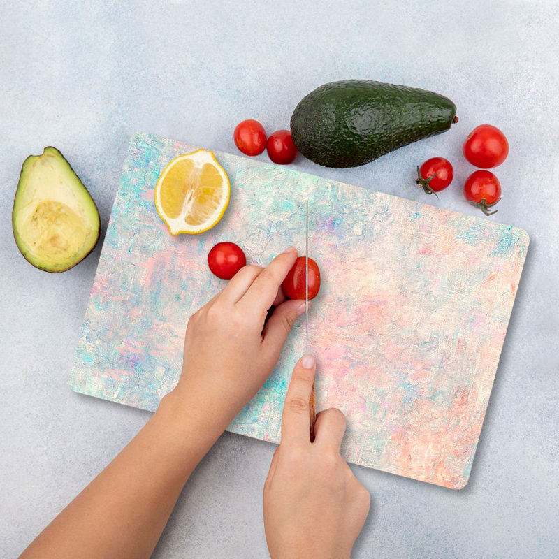 Flourish Premium Tempered Glass Cutting Board, 9.8 x 13.8 inches | 100% Antibacterial, Easy Clean, Non-Slip Silicone Feet | Durable Kitchen Essential for Safe Food Preparation, Stylish and Functional Design