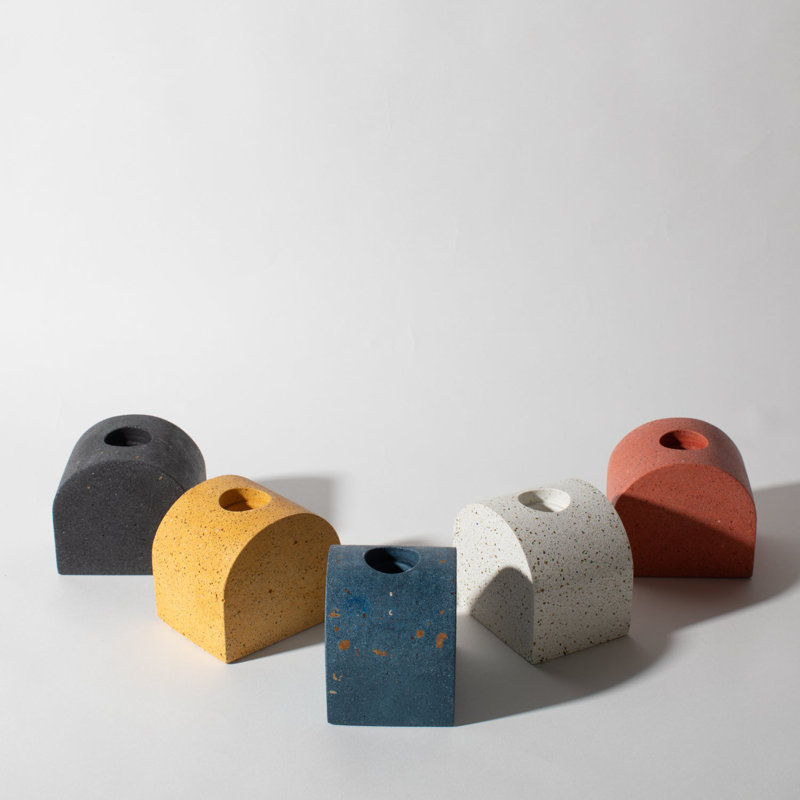 Block Candlestick Holder, Yellow