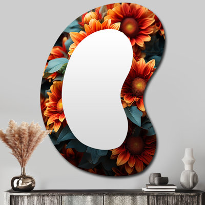 Fleurs de tournesol rouges et jaunes - tournesols en métal - miroir mural traditionnel irrégulier