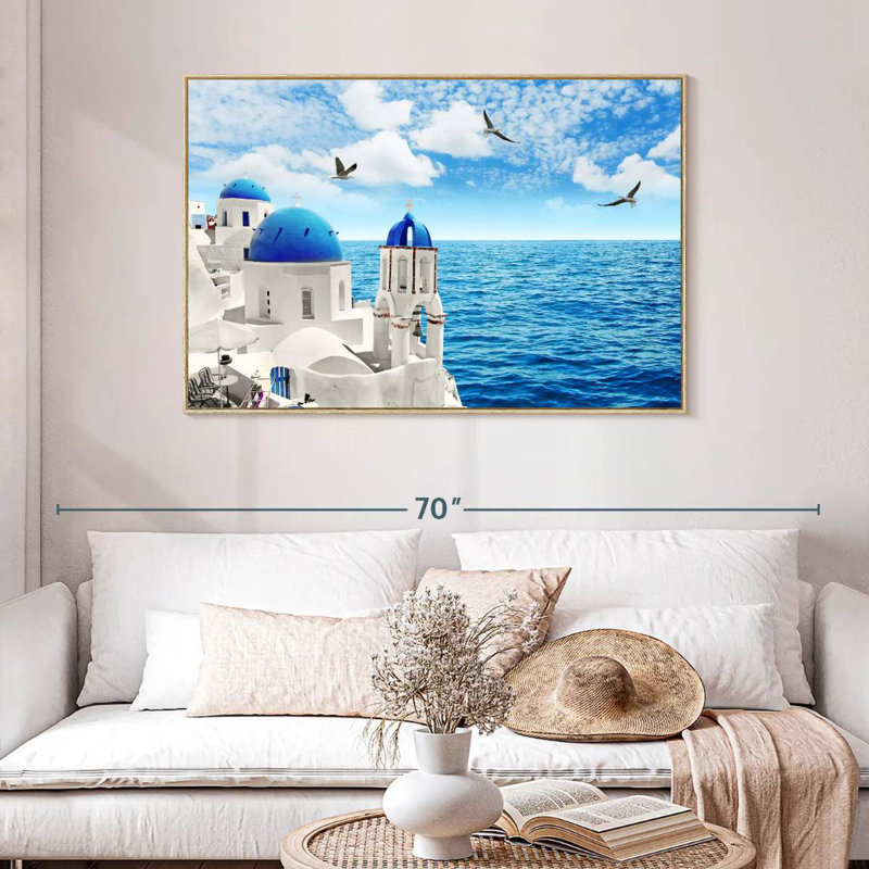 Île de Santorin, Cadre flottant en bois naturel, 46 po x 31 po