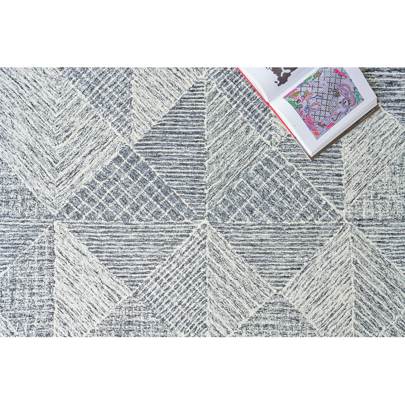 Caprice Geometric Handmade Tufted Area Rug, Black/Ivory, Rectangle 9' x 12'