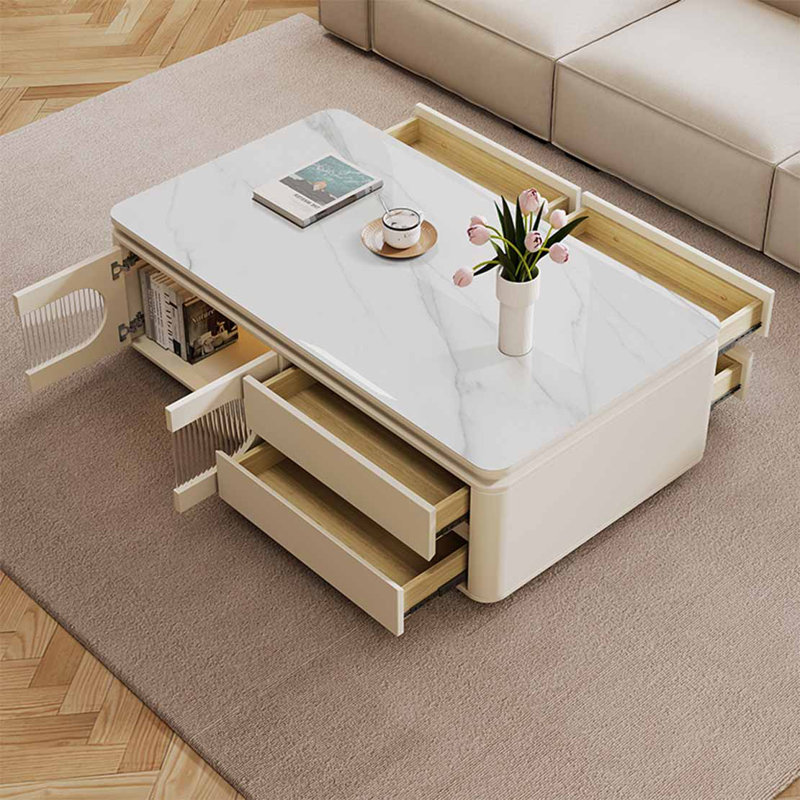 Table basse rectangulaire, H 21,7 po x L 47,2 po x l 25,6 po, Blanc, crème, Blanc