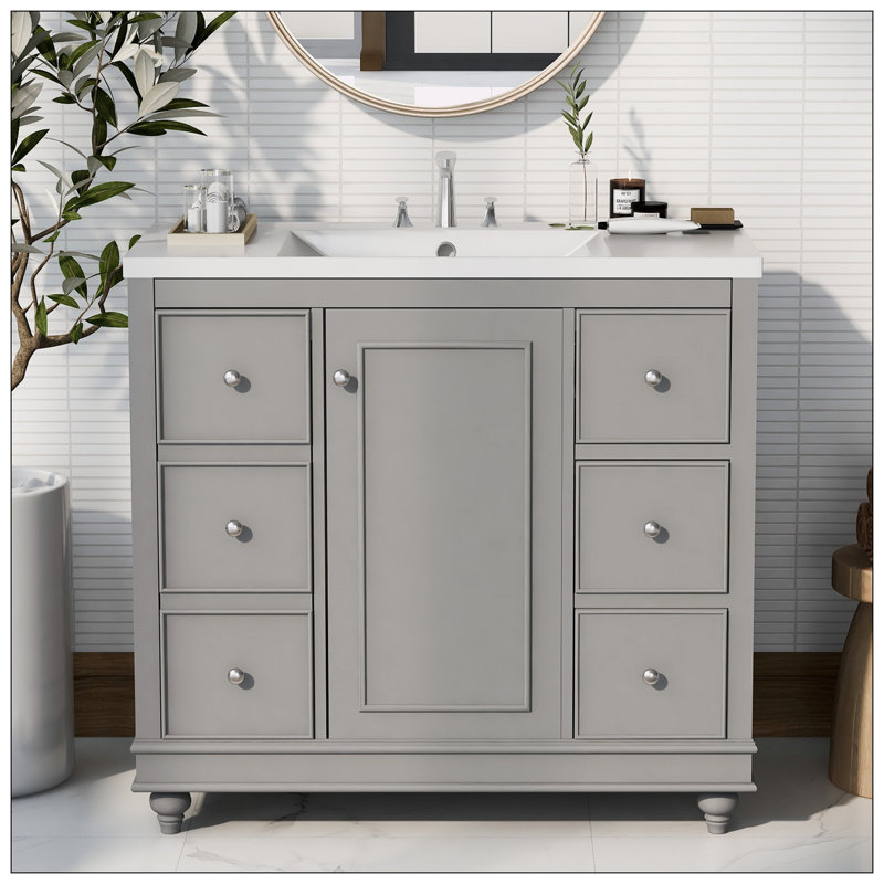 Meuble-lavabo de salle de bain - 36 x 18 x 34 pouces, Gris