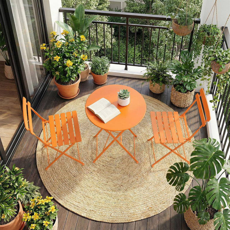 3-Piece Bistro Set – Steel Frame Space-Saving Folding Patio Furniture with 2 Chairs & Bistro Table, for Outdoor Patio, Balcony, Garden