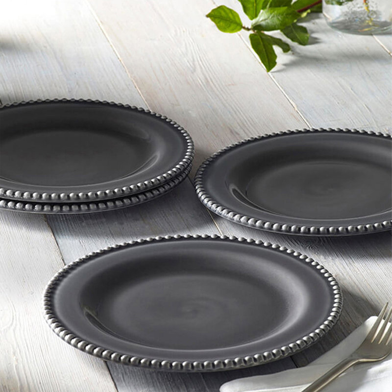 MM Living Set Of 4 Bobble Side Plate Stoneware 29cm, Grey