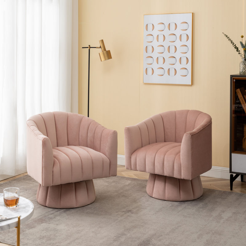Murrow Velvet Swivel Barrel Chair, Pink Velvet