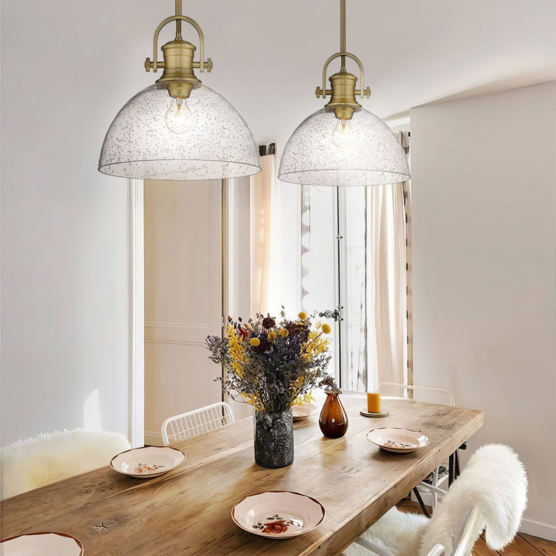 Bales 1-Light Dimmable Dome Pendant, Seeded Glass, Brushed Champagne Bronze