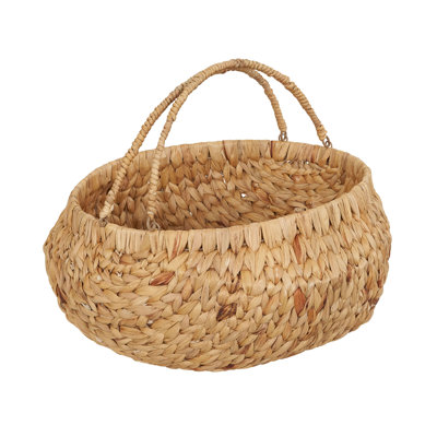 Round Woven Basket with Handles, Water Hyacinth Wicker Basket with Handles