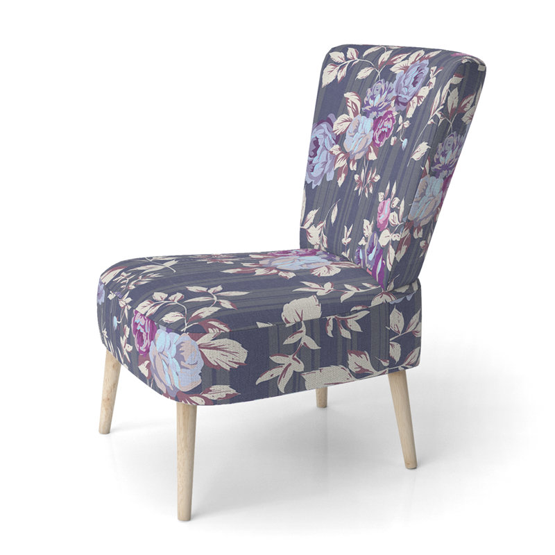 Accent Chair, Beige Floral Pattern Upholstered Decor - Beige Floral Pattern II, Gray/Purple
