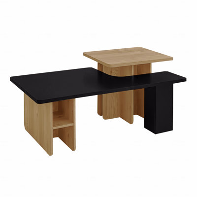 Set Of 2 Nesting Coffee Tables Farmhouse,Rectangle Coffee Table Living Room,Wooden Finish Coffee Table Set, Small Coffee Tables, Sofa Side Table