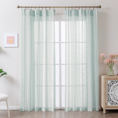 Farmhouse Striped Tufted Rod Pocket Sheer Curtain Pair