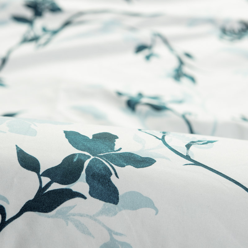 Teal Floral Print King Microfiber 3-Piece Duvet Cover Set
