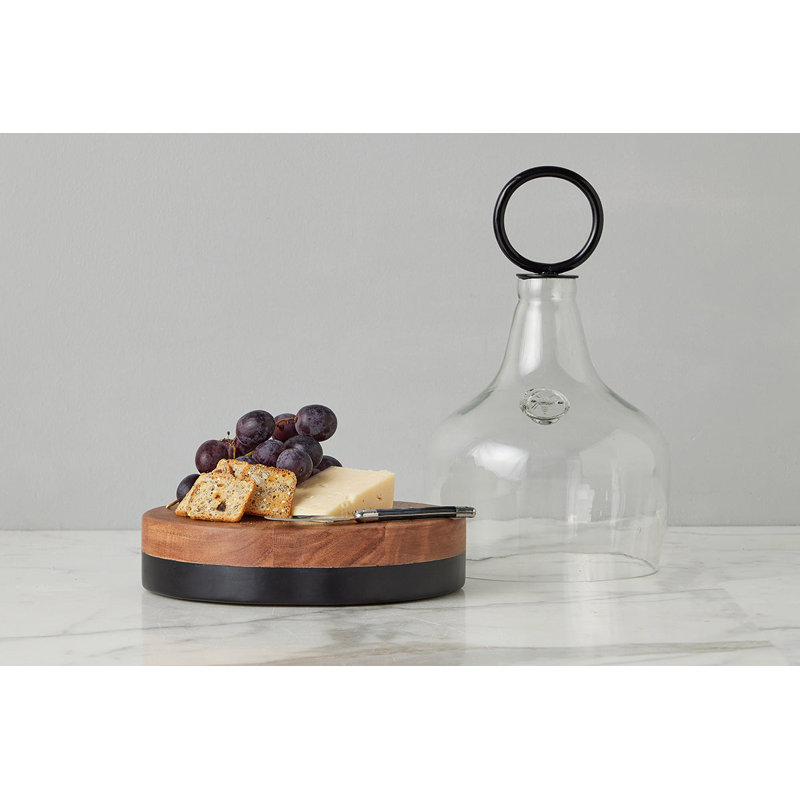 Glass Cloche Food Cover, Ring Handle, Small, Clear/Black