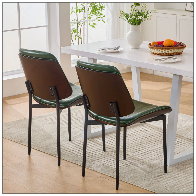 Ensemble de 2 chaises de salle à manger de style Mid-Century en similicuir rembourré, en bois de noyer, avec des pieds réglables en métal