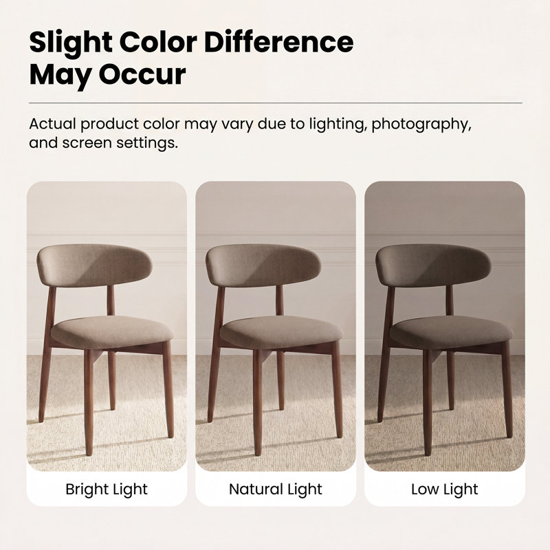  Solid Wood Upholstered Dining Chair - Ergonomic Curved Back, Comfort Fabric, Camel, Walnut