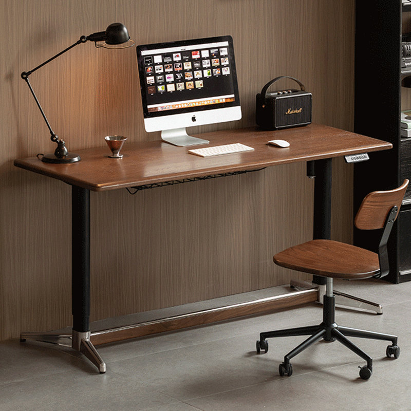 Bureau rectangulaire en noyer massif avec 2 tiroirs, 29.53"H×62.99"L×25.59"W
