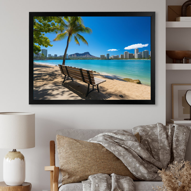 " Hawaiian Beach Scenery ", Black Picture Framed, 34" H x 44" W x 1.5" D