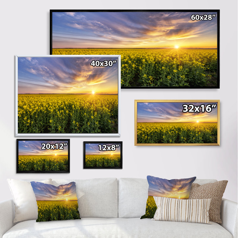 «Sunset Rape Fields» - photographie sur toile, H 8 po x l 12 po x P 1 po, Cadre brun