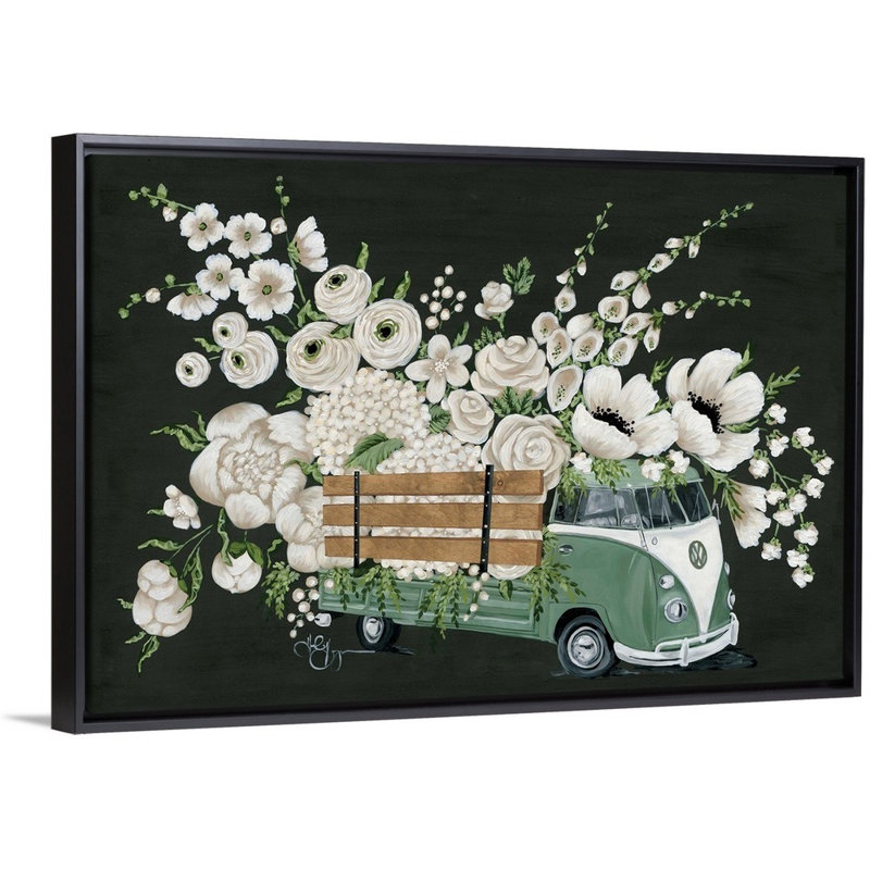 VW bus-noir-reproduction d’art sur toile, Cadre noir, H 22 po x l 32 po x P 1,75po