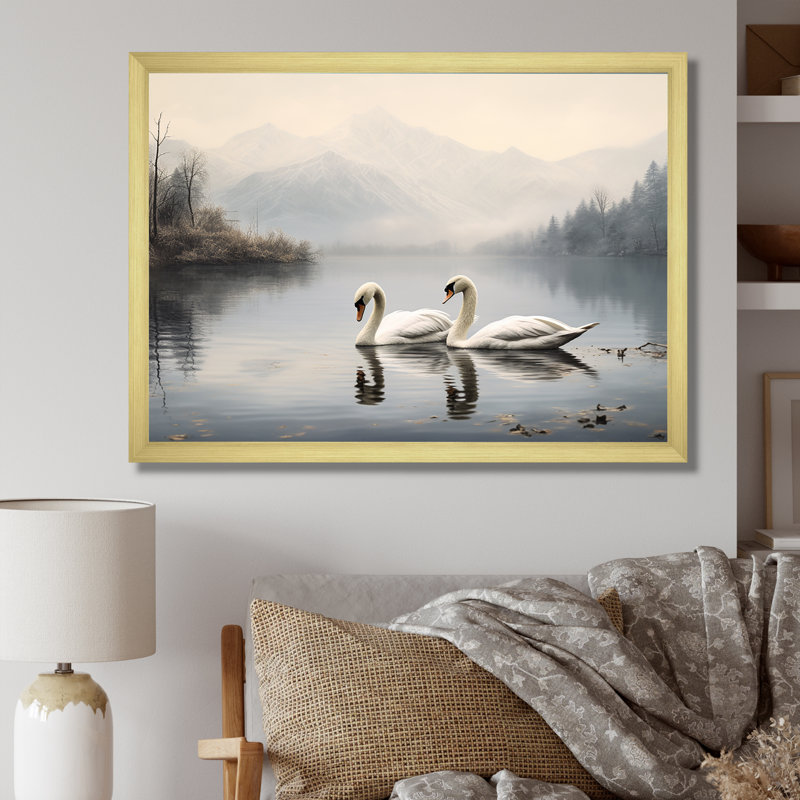 The Swans Odyssey - Swans, reproduction sur toile encadrée, Encadrement doré, H 30 po x l 40 po x P 1,5 po