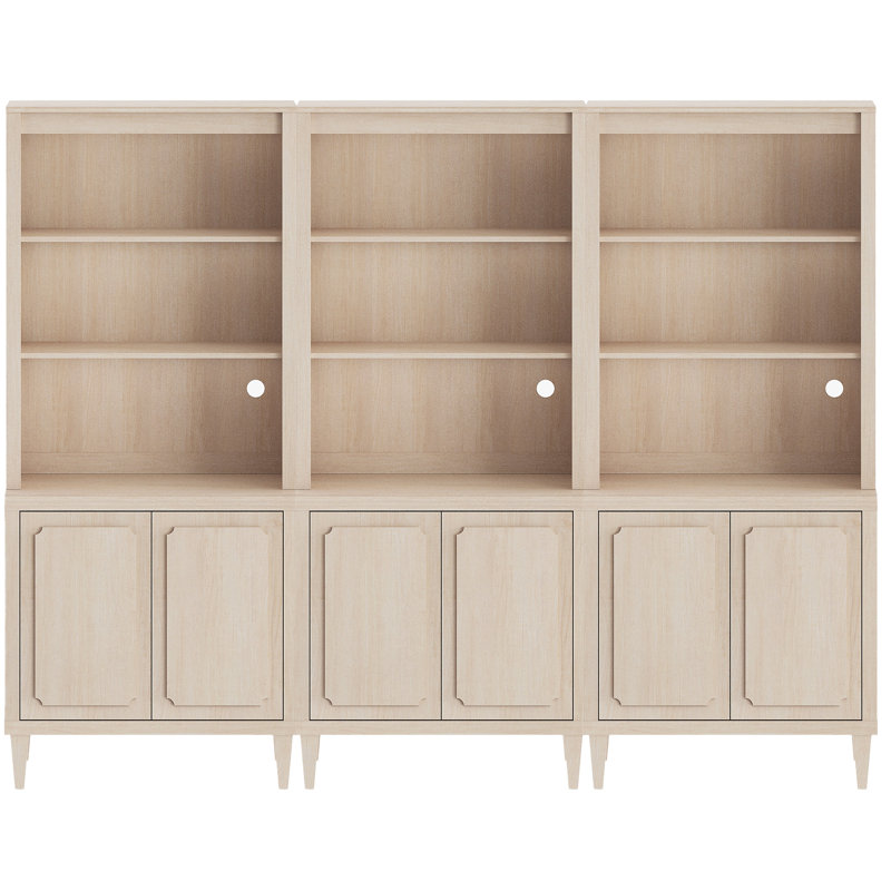 Grande bibliothèque modulaire avec portes, grande bibliothèque en bois avec rangement de 72,8 pouces, 3 ensembles, Light Oak