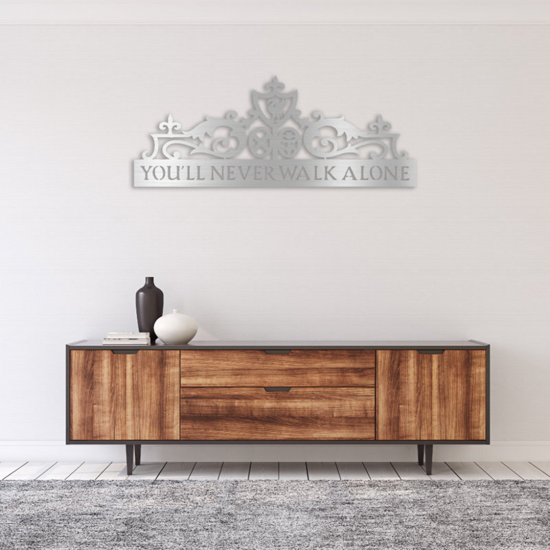 Liverpool “You’ll Never Walk Alone” Metal Wall Art - Football Club Quote Decor - Anfield Inspired Script Design - Sports Fan Wall Hanging - Modern Industrial Metal Sculpture - Liverpool FC Home Decor - Inspirational Statement Art Piece