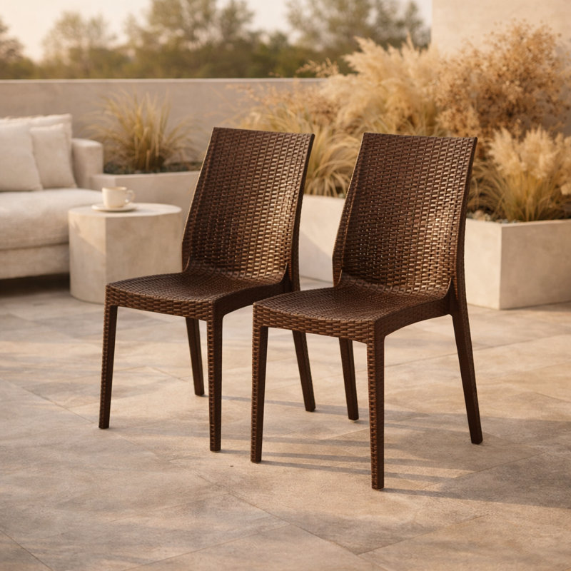 Chaise de patio d'extérieur empilable Quade, Brun, Ensemble de 2