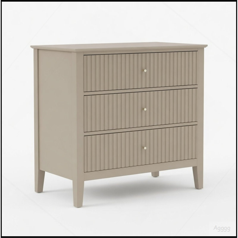 Table de chevet large cannelée 32 po à 3 tiroirs, grande table de bout moderne de 32 po, Beige