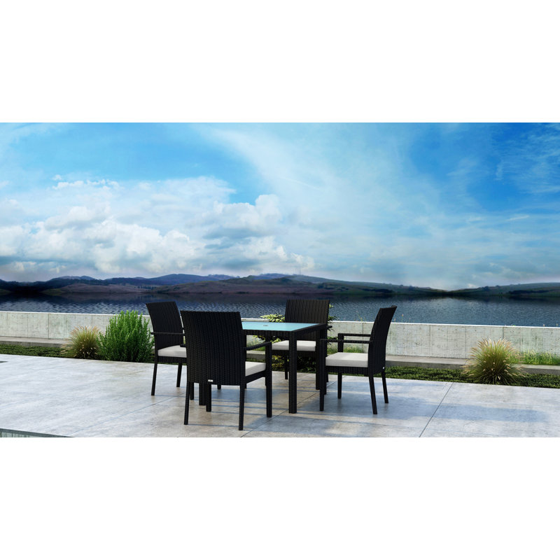 Thornaby 4 - Person Wicker Patio Dining Set with Square Table, Canvas Natural Sunbrella® Canvas