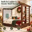 Structure de lit simple Ainsworth avec rideaux de tente enroulables, lit gigogne escamotable et tablette de rangement intégrée, lit de jeu en bois avec support à lattes-382722816