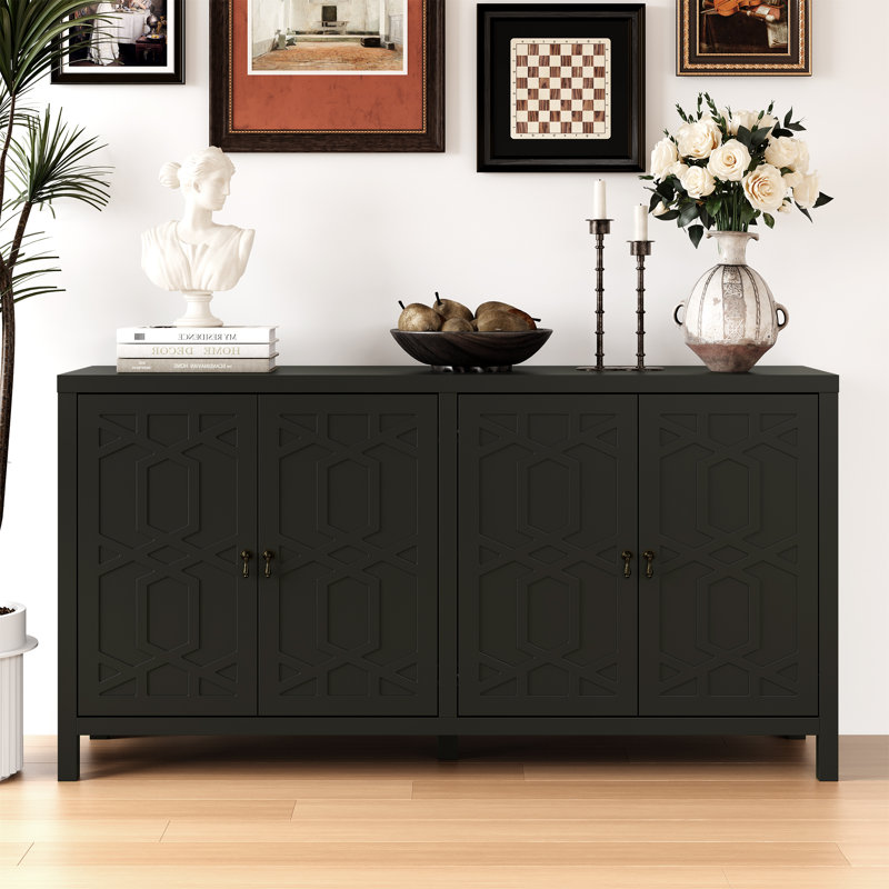 Sideboard Cabinet With Adjustable Shelves And 4 Doors, Black