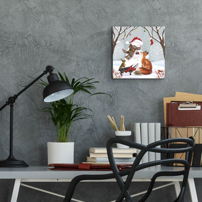 Art mural en verre épique «Snowy Forest Friends» par Elle Media Group, 12 po x 12 po