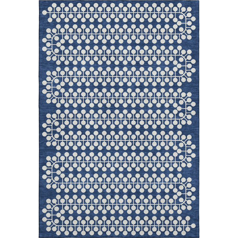 Premium Machine Washable Mayfield AMF2247 Geometric Rug, Navy, 2'6" x 3'10"