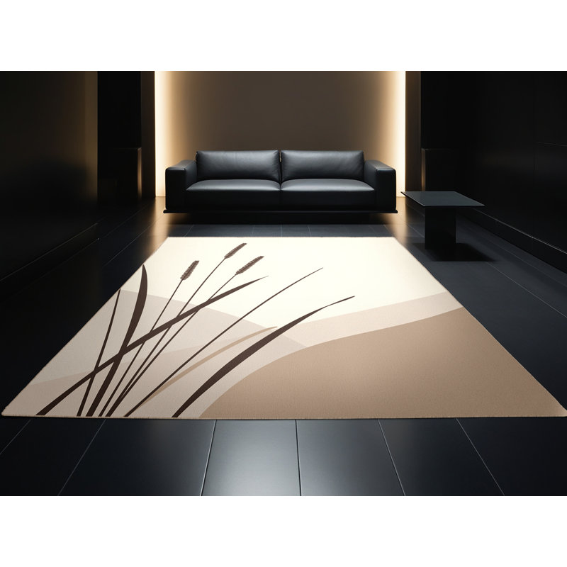 Tapis beige de couleur unie lavable à la machine à motif de roseaux de couleur unie - beige, 2 pi x 3 pi
