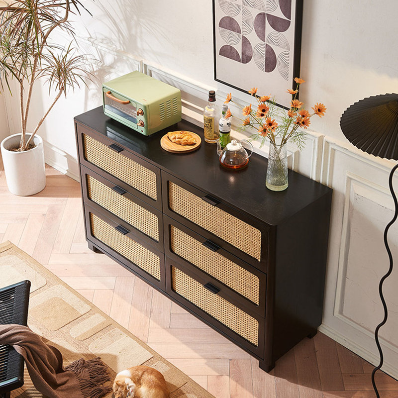 Commode d'appoint multifonctionnelle en bois massif de rotin