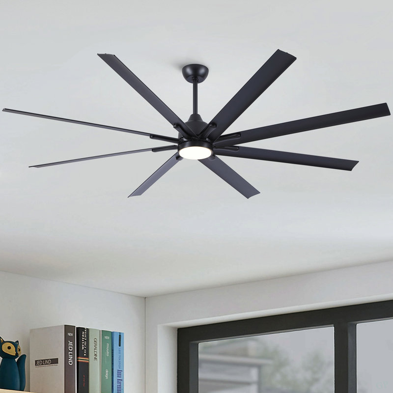 Très grand ventilateur de plafond noir 84 pouces avec télécommande 8 pales