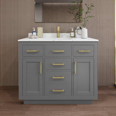 Ensemble de meuble-lavabo simple 42 po avec plateau en quartz Beckett TK