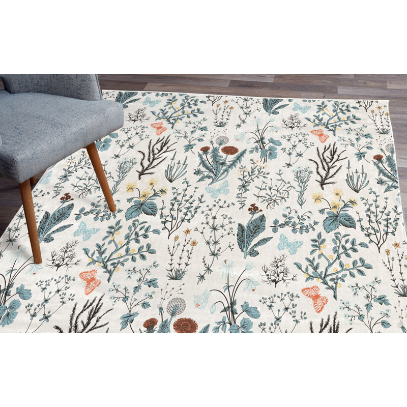 Tapis blanc / bleu pâle, Rectangle 5 pi 2 po x 7 pi 6 po