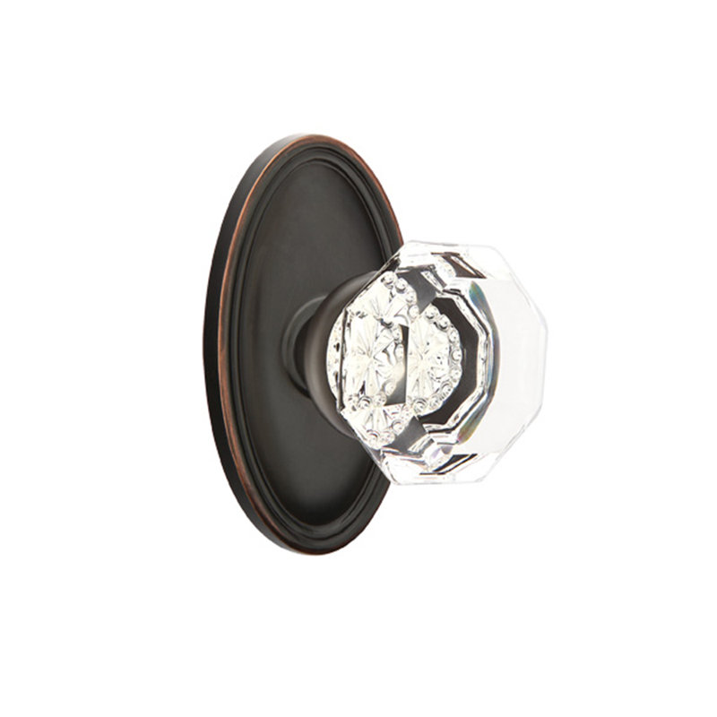Privacy Old Town Clear Knob with Oval Rose, Oil Rubbed Bronze
