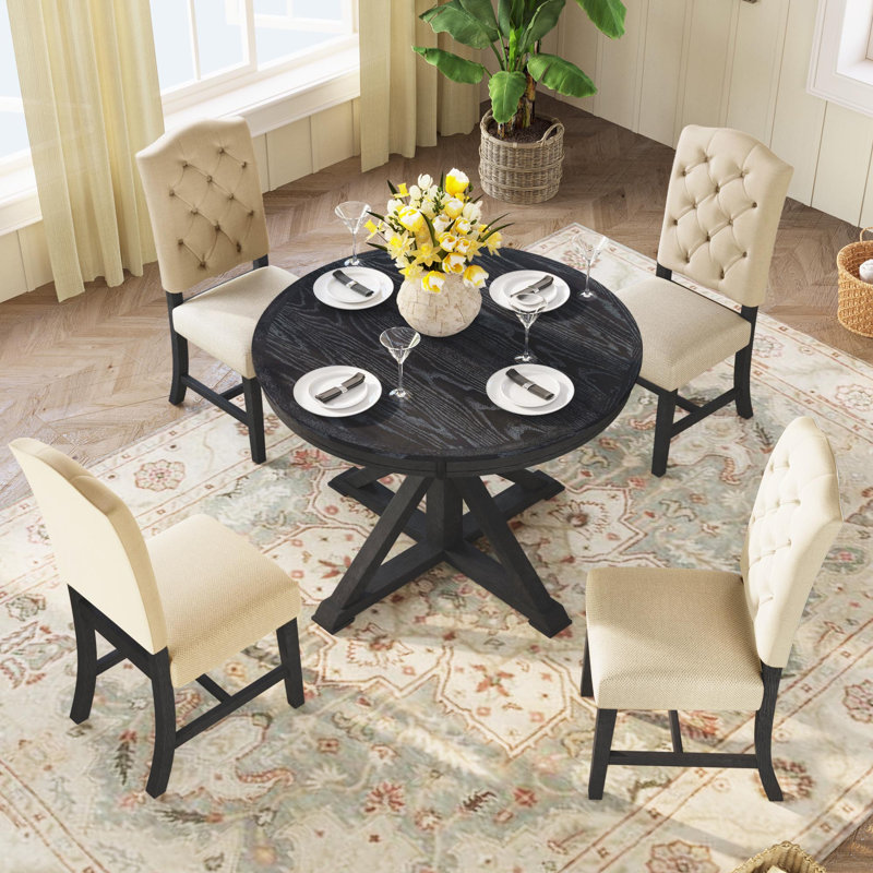 Ensemble de table de salle à manger de style rétro avec table extensible et 4 chaises rembourrées pour salon et salle à manger (espresso)