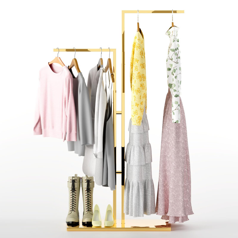 Gold Clothing Rack - Adjustable Double Arm 43-67in Garment Racks for Hanging Clothes Hangers Stand Dress Up Storage Display Rack for Shop Vendors Retail Store
