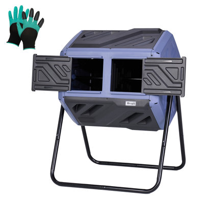 Werph Updated 43-gallon Dual-chamber Compost Bin, Fast Assembly Outdoor Composter Tumbler, Rotating Batch Composter Bin With Gloves For Garden, Kitchen, And Yard