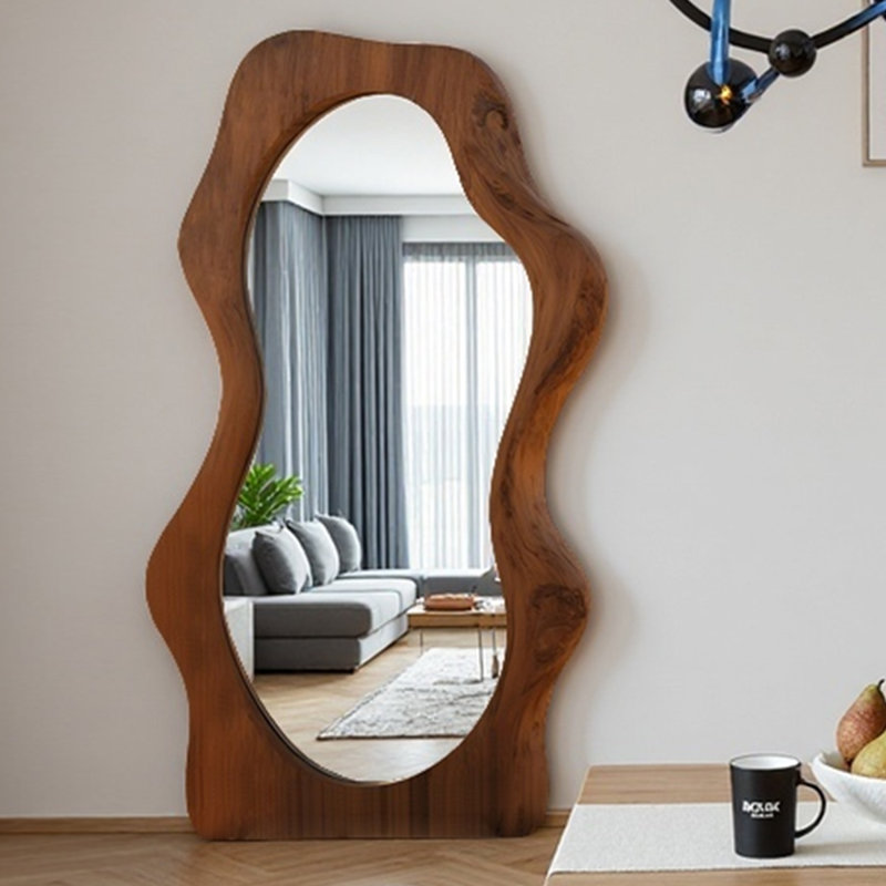 Miroir de plancher à plafond de style français à cadre irrégulier minimaliste, 62,99 po x 35,43 po
