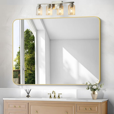 Miroir de salle de bain doré, miroir mural 36 po x 48 po pour salle de bain mural, miroir rond rond pour salle de bain au-dessus du lavabo, cadre moderne pour salon, hall d'entrée de chambre à coucher, horizontal / vertical