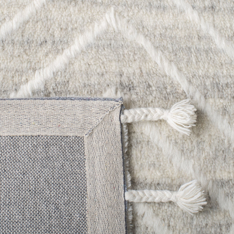 Tapis beige en laine touffeté à la main à motif géométrique Adelia, Tapis de couloir 2 pi 3 po x 7 pi